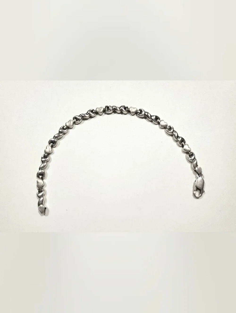 925 Heart Wave Link Bracelet Sterling Silver brushed polished mix 7